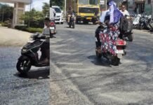 राधिका रोडवर दोन दिवसांपूर्वी केलेल्या पॅचिंगचा पर्दाफाश!